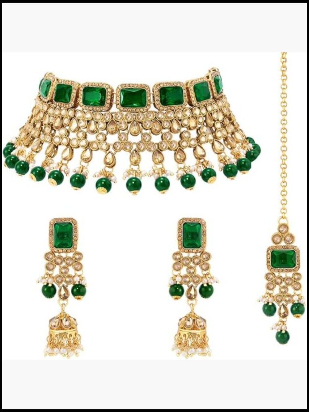 Handcrafted Kundan Maang Tikka Necklace Earrings Set Traditional Indian